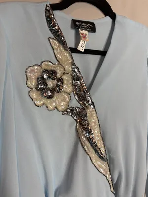 Vtg 1970's Union Made light blue embellished beaded formal dress thumbnail 2