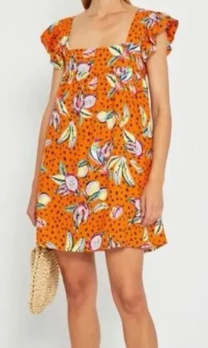 Anthropologie Kourt Aria linen blend tropical fruit babydoll mini dress thumbnail 1