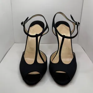 Y2K Christian Louboutin Ernesta Black Satin T-Strap Peep Toe Heels EU 37 thumbnail 3