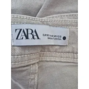 Zara Marine Straight Jean Hi-Rise Wide-Leg Frayed Hem Light Beige Size 0 thumbnail 5