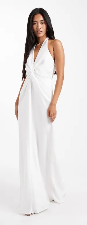 ASOS Twist front white halter maxi dress thumbnail 1