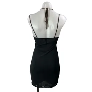 NEW Motel Rocks Women's Brown Black Sleeveless Cami Halter Bodycon Mini Dress S thumbnail 3