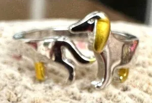 Handmade Dachshund Ring Pinkie Pull Apart Doxie Dog Rescue Metals Weiner Doxie We… thumbnail 1