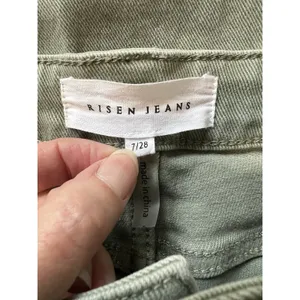 Risen Jeans Sage Green High Rise Wide Leg Cargo Pants Size 7/28 Raw Hem Boho‎ thumbnail 5