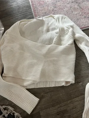 Abercrombie & Fitch Off-White Ribbed Wrap Crop Top thumbnail 7