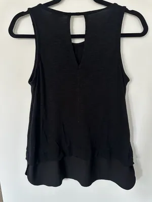 J.Crew Black Sleeveless Layered Chiffon Hem Keyhole Back Tank Top Size S thumbnail 2