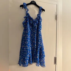NWT Lulus Spring Dream Blue Floral Print Ruffled Skater Dress Medium sold out! thumbnail 3