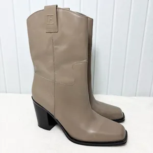 Franco Sarto‎ Taupe Leather Upper Women's Valor Mid Shaft Cowboy Boots Size 9.5 thumbnail 2
