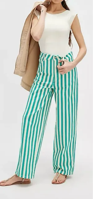 Free People The Tiny Big Sister Striped Berta Long Jeans, Size XS/EU 34 thumbnail 1