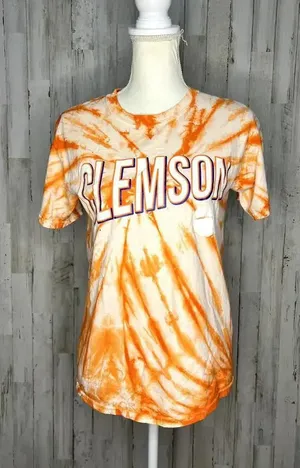 Hanes Women's Clemson Tigers Orange Tie-Dye‎ T-Shirt Size Small Short Sleeve Casual thumbnail 1