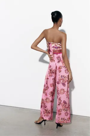Zara jumpsuit romper wide leg sleeveless boho floral summer vacation casual thumbnail 10