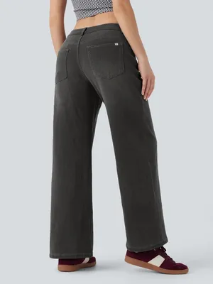 Halara Flex Jeans Washed Denim Wide Leg Medium Petite Cool Gray Denim thumbnail 4