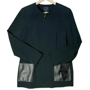Doncaster Collection Black Zipper Front Leather Trim Jacket thumbnail 2