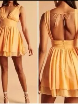 Abercrombie & Fitch Orange Sleeveless V-Neck Plunge Mini Dress SIZE S thumbnail 3
