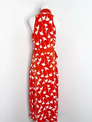 Diane von Furstenberg for Target Sweater Wrap Maxi Dress Size Large Orange White thumbnail 6