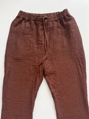 Zara Gauze Textured Brown Slouchy Pants Size Large thumbnail 2