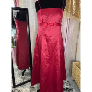 Davids Bridal Red‎ Satin A-Line Formal Gown Dress with Bow Waist Size 12 thumbnail 4