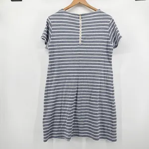 Sail to Sable Blue White Striped Ribbed Knit Shift Dress XL Exposed‎ Back Zipper thumbnail 5