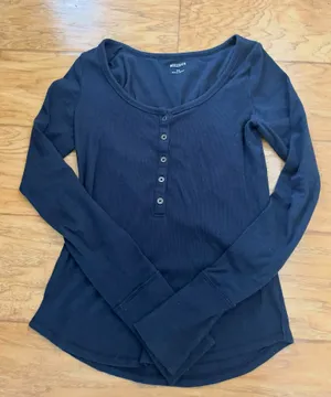 Hollister Navy Henley Long Sleeve thumbnail 1