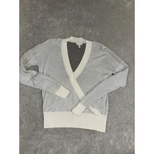 Garnet Hill White Tendu Surplice Neckline Pima Cotton Wrap Front Sweater size S thumbnail 3