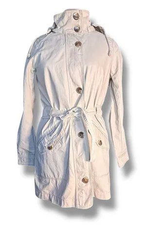 Gap‎ Beige Cotton Hooded Trench Coat Utility Jacket Women Small Lightweight thumbnail 1