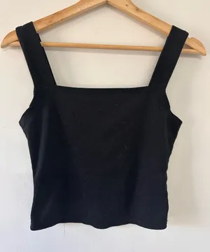 Black Ribbed Cropped Tank Top Small thumbnail 1