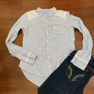 Abercrombie& Finch blue stripe button down thumbnail 1