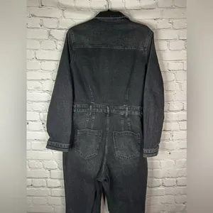 Free People We The Free CRVY Scandalous‎ Black Denim Coverall Jumpsuit Size 12 thumbnail 6