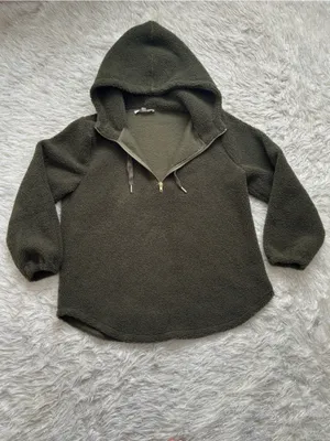 LOFT Olive Green Women’s Sherpa Half-Zip Pullover Hoodie Size XL thumbnail 4