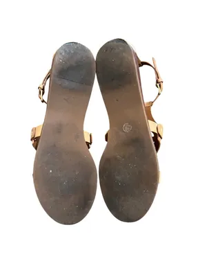 Tory Burch Zoey 10MM Sandals Women 8.5 Sand Tan Leather Cutout Ankle Strap Used thumbnail 15