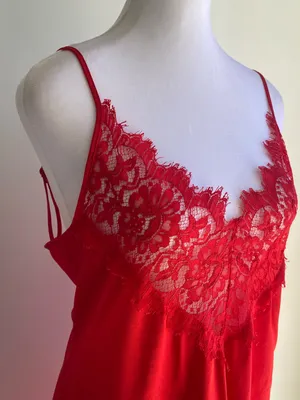 Lady Cameo Vintage red lace camisole sexy nighty tank mini dress chemise layer thumbnail 6