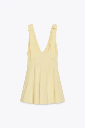 Zara Yellow V-Neck Tie-Shoulder Fit & Flare Dress thumbnail 10