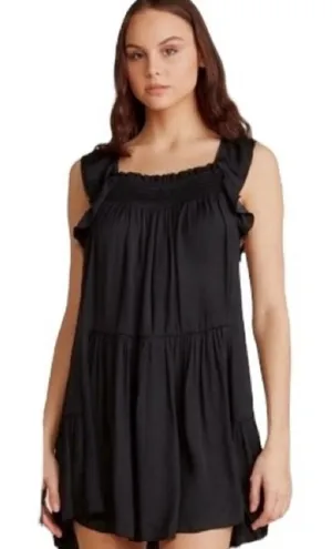 Free People Want Your Love Smocked Sleeveless Ruffle Babydoll Mini Dress Black S thumbnail 1