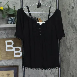 NWT American Rag Crochet-Trim Cold-Shoulder Blouse Shirt Top Classic Black S thumbnail 2