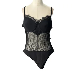 Haute Monde Women's Large Black Sheer Lace Bodysuit Underwire Bustier NWT thumbnail 2