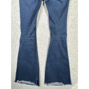 Free‎ People Jeans 27 Womens Blue Pull On Flare Stretch Denim Rough Hem Hippie thumbnail 8