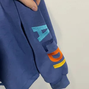 Aldi Gear Womens‎ Blue Crewneck Sweatshirt Rainbow Sleeve Logo Tie Front Medium thumbnail 3