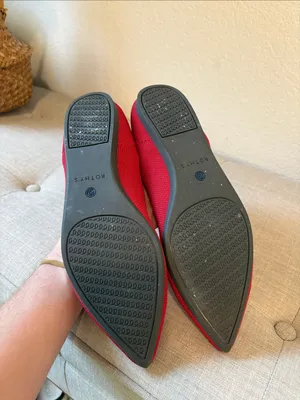 Rothy's Red Pointed Toe Knit Flats with Blue Trim size 9 thumbnail 4
