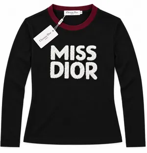 Christian Dior Miss Dior Black Long Sleeve Top Burgundy Trim thumbnail 1