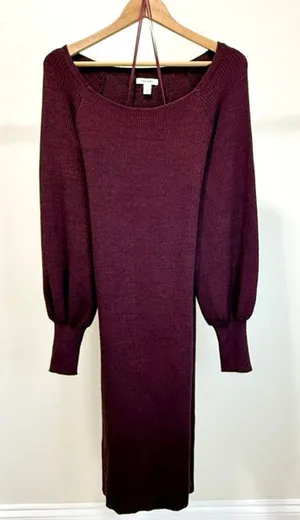 Nine West Burgundy Blend Ribbed Knit Dress SzXL NWT thumbnail 1
