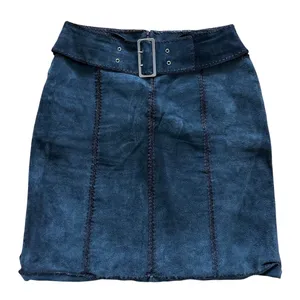 Vintage 90s Black Suede Leather Western Stitch Belted Mini Skirt thumbnail 1