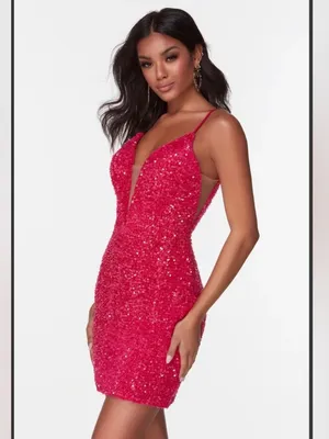 Adorable Alyce 4599 fitted straight dress in fuchsia plush sequins, size 2 thumbnail 5
