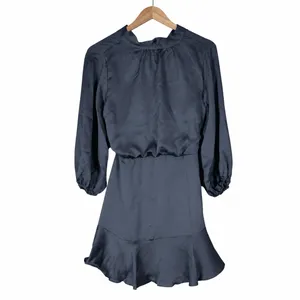 Vici Mini Dress Gray Ruffle Tie Back Textured Ballon Sleeve Coquette Size M thumbnail 3