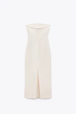 Zara dress bodycon strapless sleeveless tailored midi white wedding party thumbnail 11