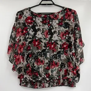 Alyx Floral Chiffon Top Sz 3XL Whimsigoth Smocked Dolman Sleeve Dark Romantic thumbnail 6
