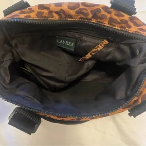 Lauren Ralph Lauren Leopard Print Shoulder Bag Black Strap Zip Closure thumbnail 7