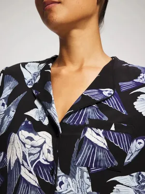 New Soma Piped Long Sleeve Notch Pajama Top Size Medium Whimsical Wings Black thumbnail 11