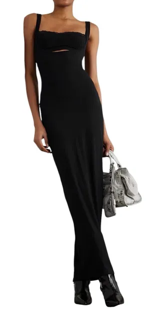 SKIMS - Soft Lounge Lace Scoop Neck Long Dress Onyx Black Sz L thumbnail 1