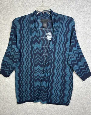 NWOT Attention Womens Cardigan Sweater Large 3/4 Sleeve Knit Open Blue‎ Tie thumbnail 1