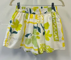 Sabo Linen Blend High Waist Boho Resort Bermuda Mini Shorts White‎ Green Sz 4 thumbnail 1